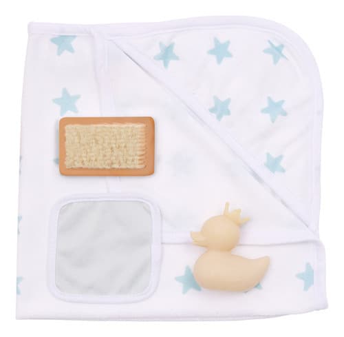 Conjunto Set De Baño Toalla Para Bebotes Muñecas Lullababy (Estrellas Azules)