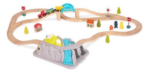 Tren Madera Infantil Didáctico Vías Accesorios Balde Battat (Wood Wheels)